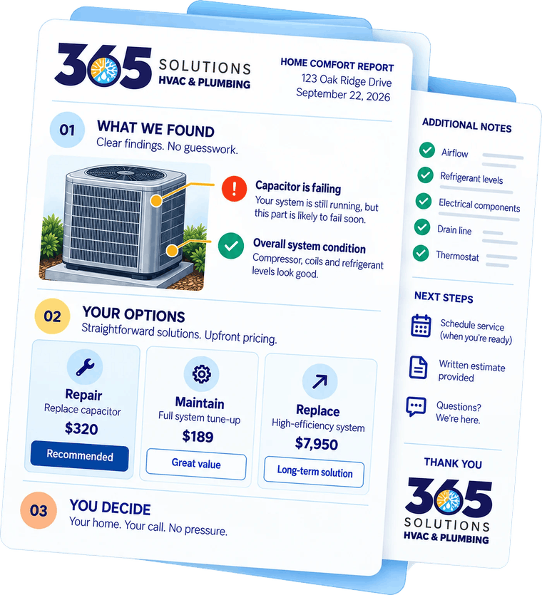 Sample 365 Home Comfort Report: what we found, your options with upfront prices, and you decide