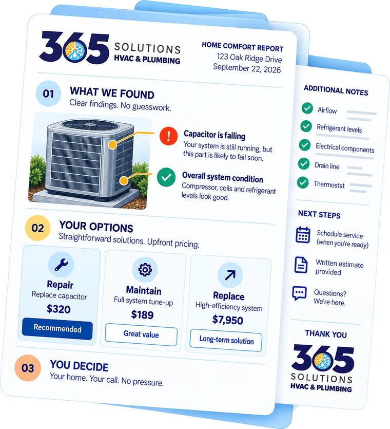 Sample 365 Home Comfort Report: what we found, your options with upfront prices, and you decide